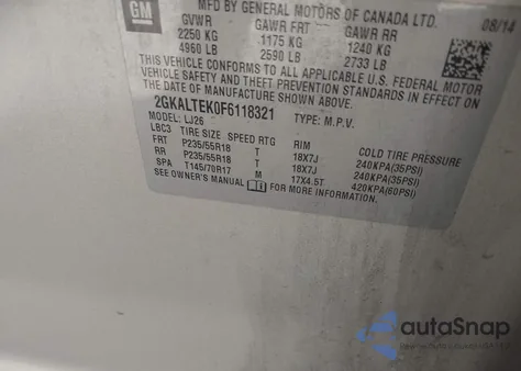 2015 GMC Terrain Slt-2 from USA, damaged, VIN 2GKALTEK0F6118321